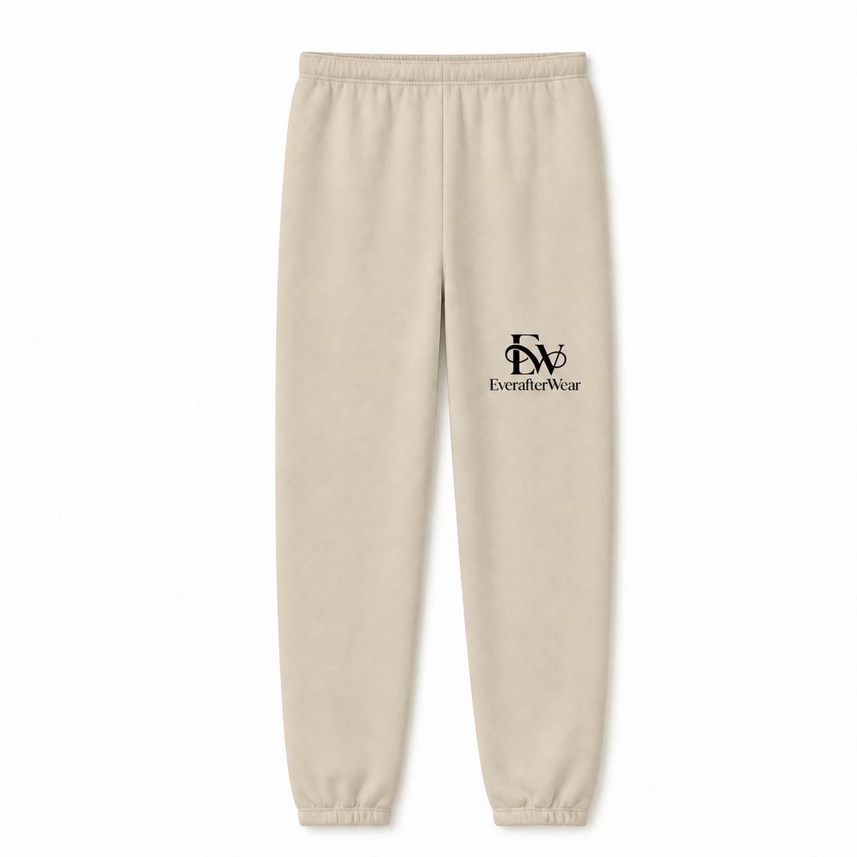 EverAfterWear Signature EW sweatpants - product mockup with gold streetwear design