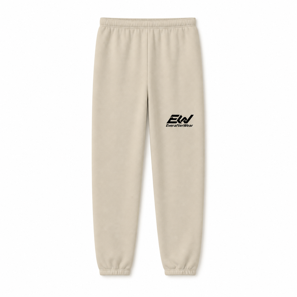 EverAfterWear Sport EW sweatpants - product mockup with gold streetwear design