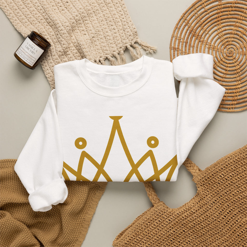 EverAfterWear Petit Crown Men's sweatshirt - product mockup with gold streetwear design - alternate view