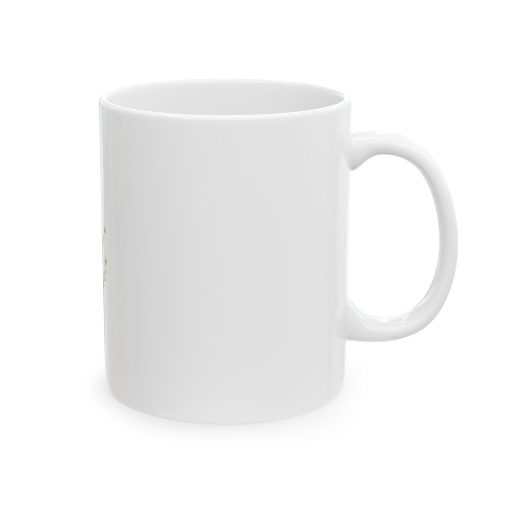EverAfterWear Petit Crown mug - ceramic coffee mug mockup with gold streetwear design - alternate view