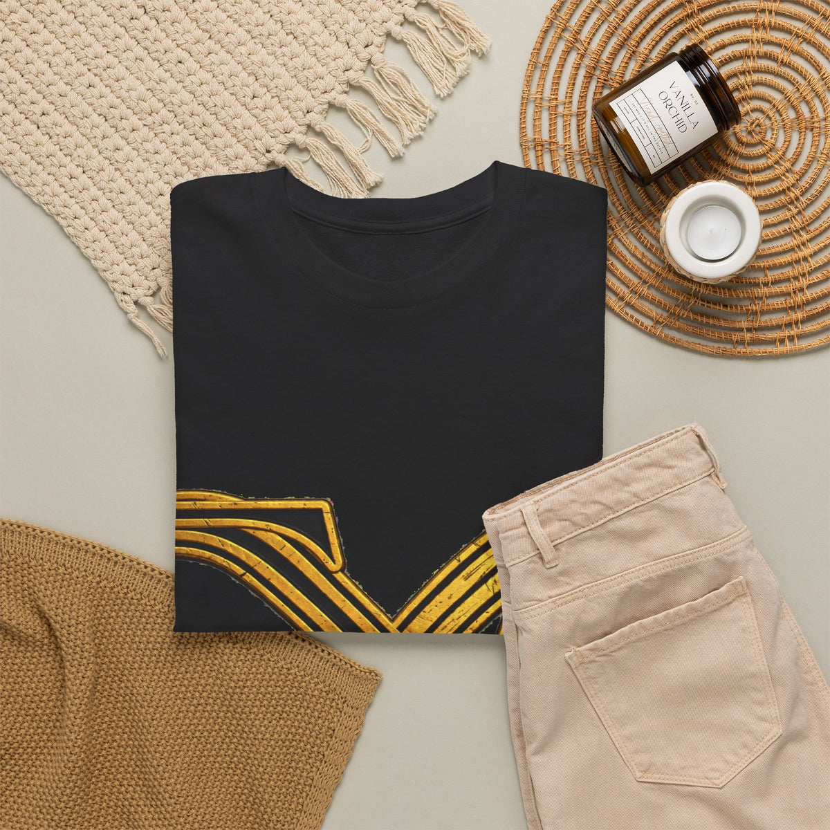 EverAfterWear Infinity EA Monogram Men's tee - product mockup with gold streetwear design - alternate view