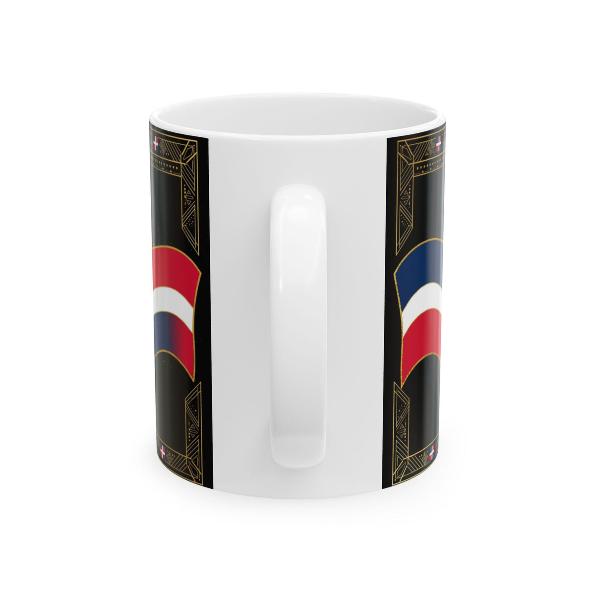 EverAfterWear Dominican Republic Flag mug - ceramic coffee mug mockup with gold streetwear design - alternate view