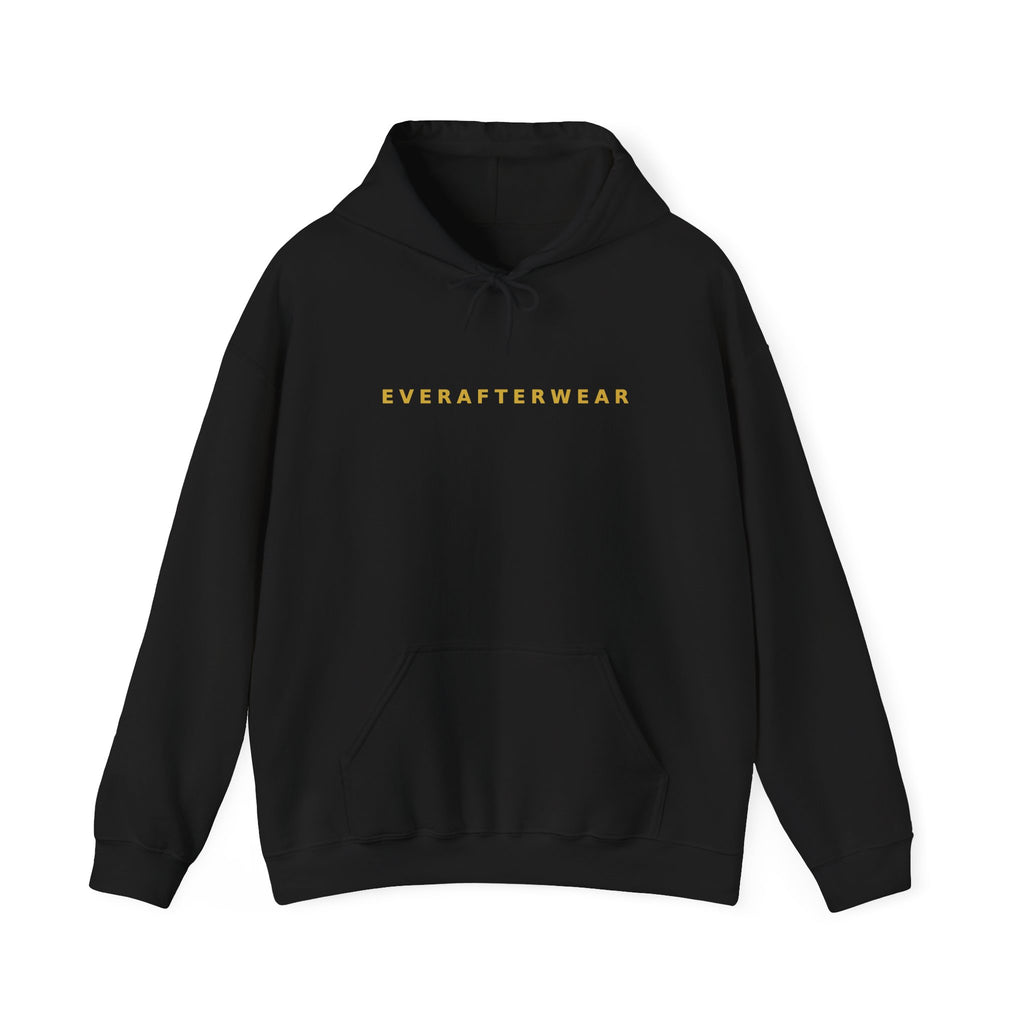 EverAfterWear Gold Wordmark hoodie - product mockup with gold streetwear design