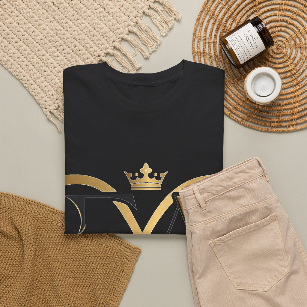 EverAfterWear Crowned Infinity EA tee - product mockup with gold streetwear design - alternate view