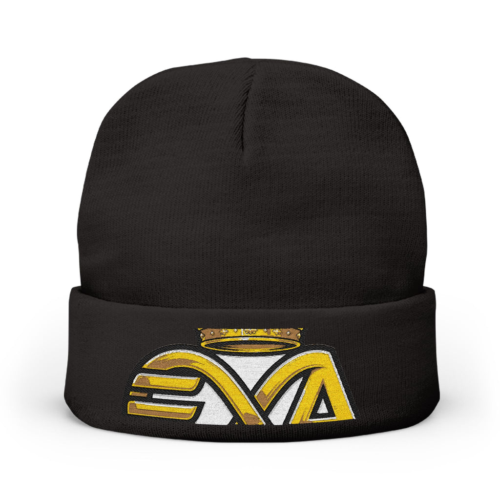 EverAfterWear HERO Crown Logo Men's beanie - headwear mockup with gold streetwear design