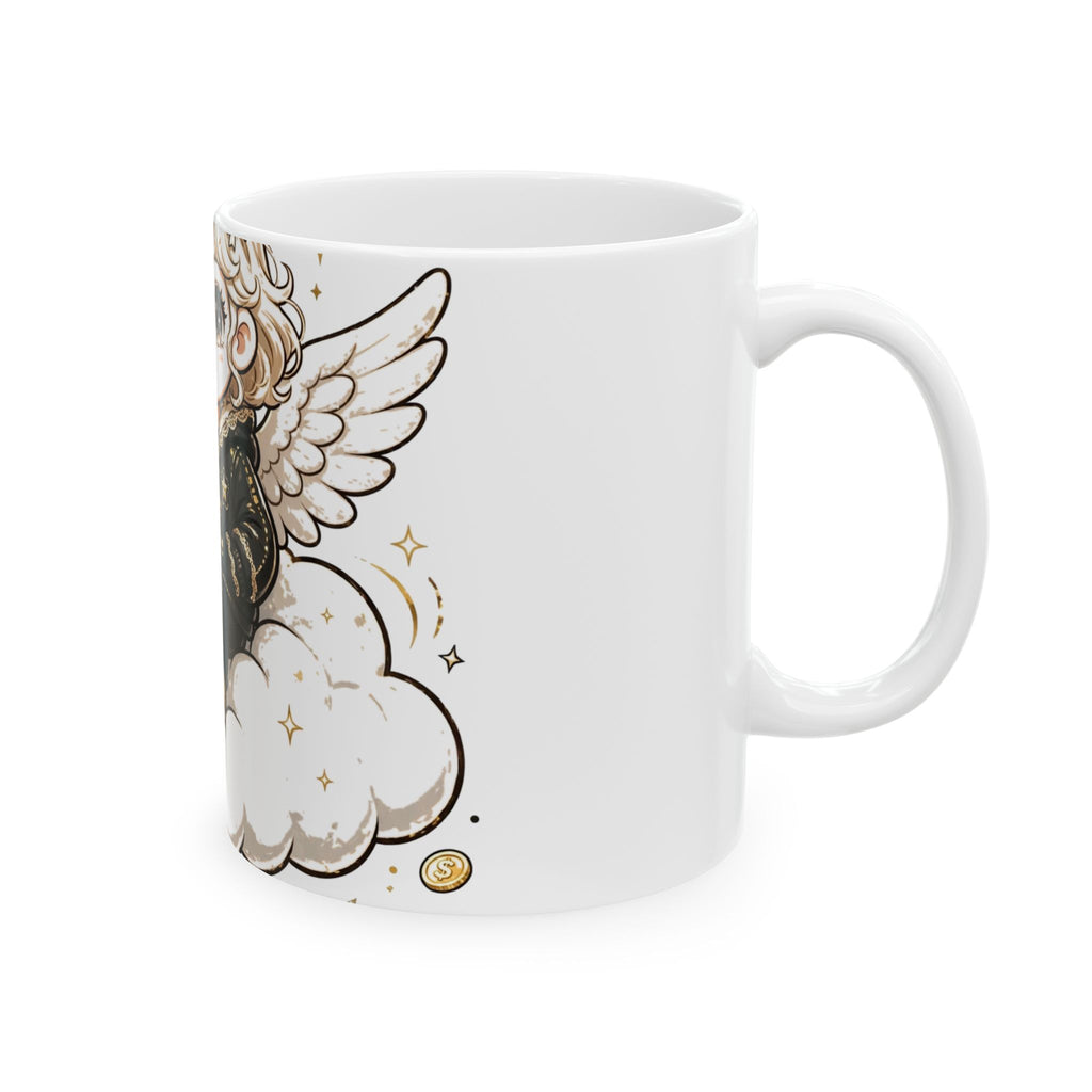 EverAfterWear Heavenly Hustle Angel Women's mug - ceramic coffee mug mockup with gold streetwear design - alternate view