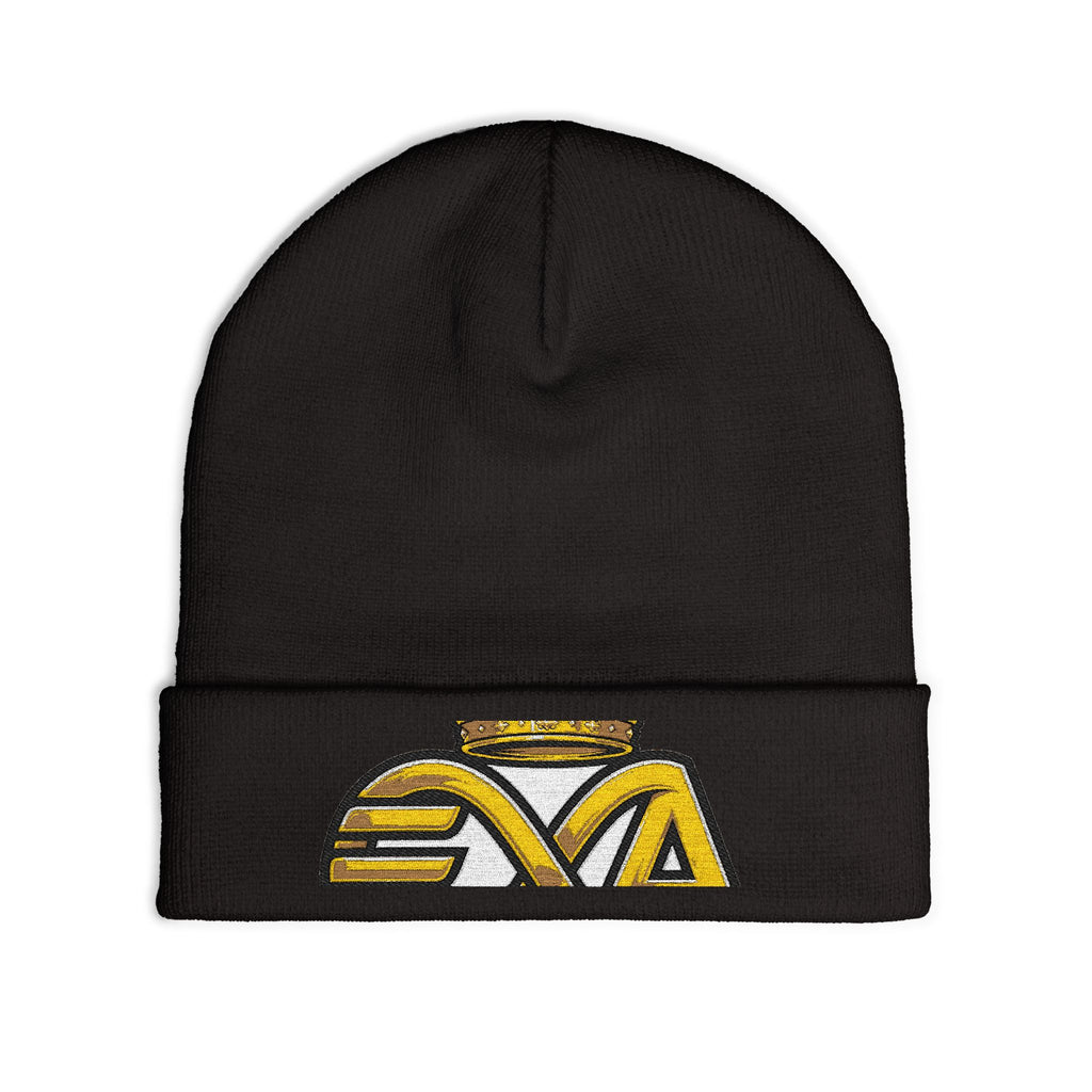 EverAfterWear HERO Crown Logo Men's beanie - headwear mockup with gold streetwear design - alternate view