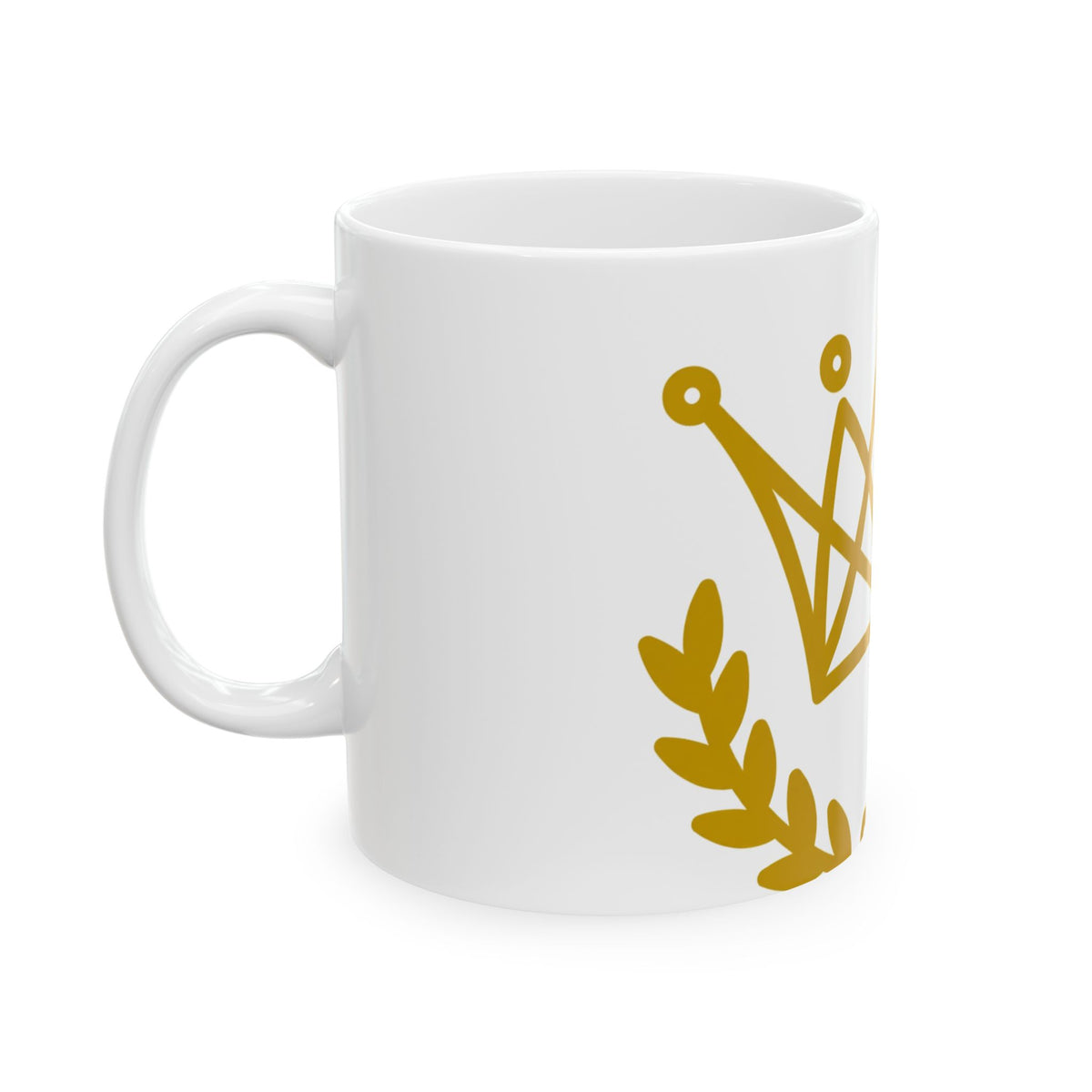 EverAfterWear Petit Crown Men's mug - ceramic coffee mug mockup with gold streetwear design - alternate view