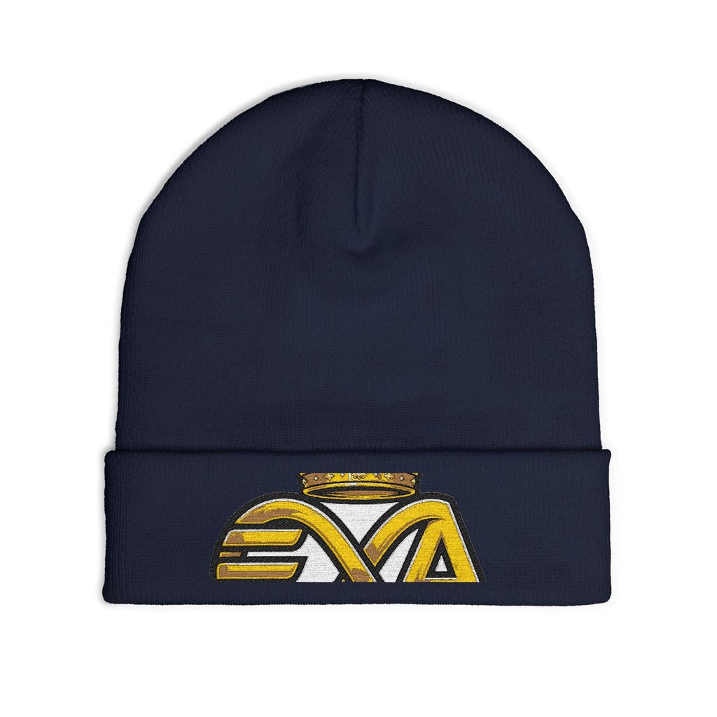 EverAfterWear HERO Crown Logo Men's beanie - headwear mockup with gold streetwear design - alternate view