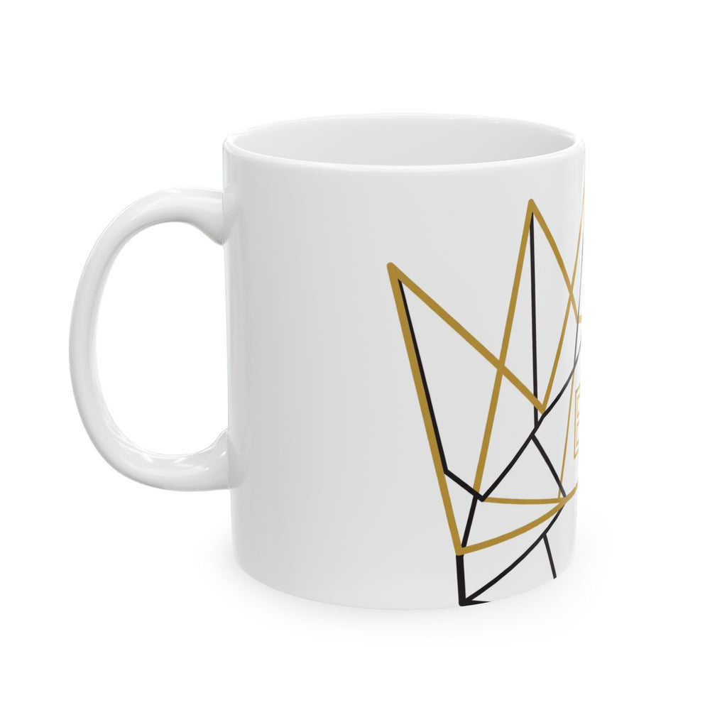 EverAfterWear EA Crown Monogram mug - ceramic coffee mug mockup with gold streetwear design - alternate view