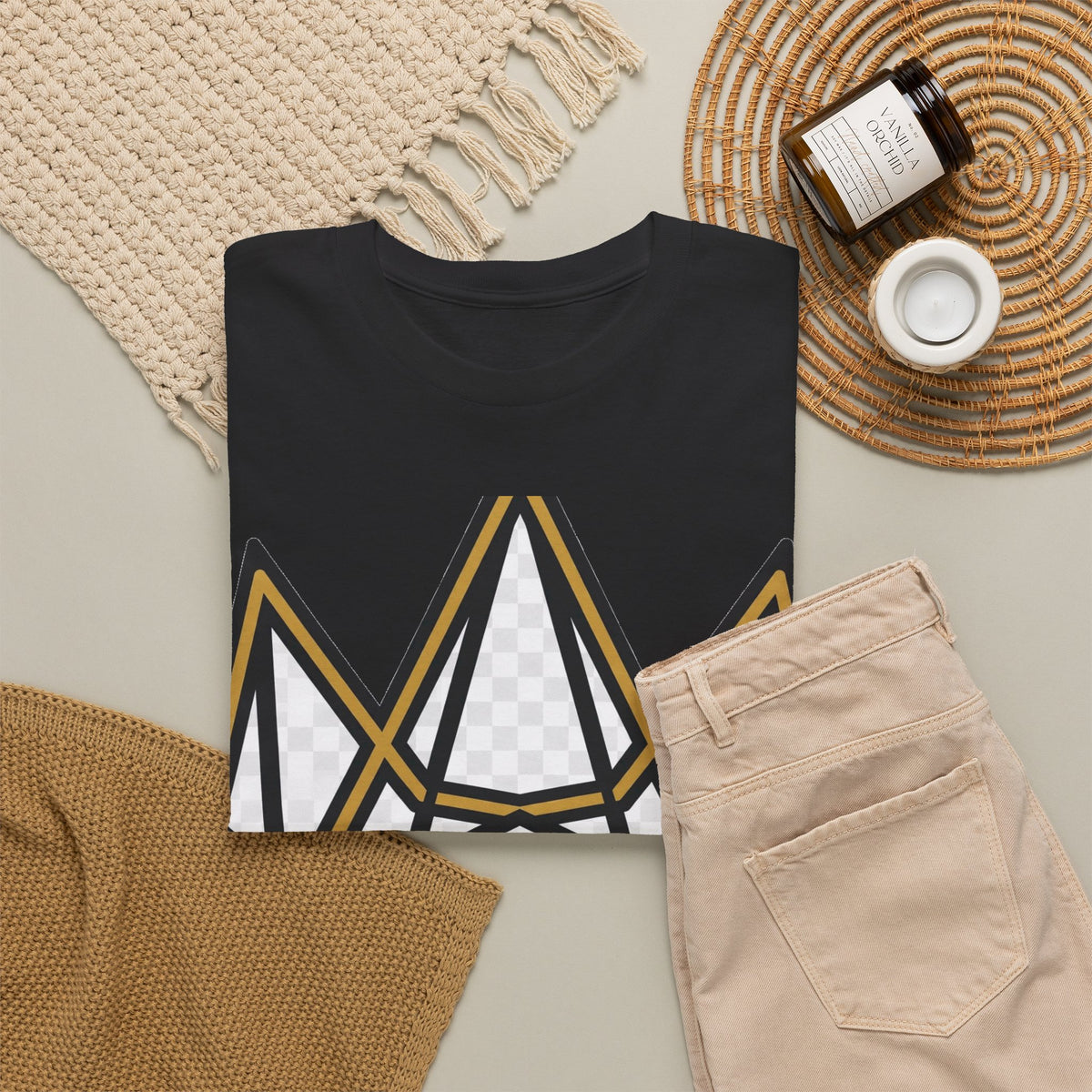 EverAfterWear EA Crown Monogram Men's tee - product mockup with gold streetwear design - alternate view
