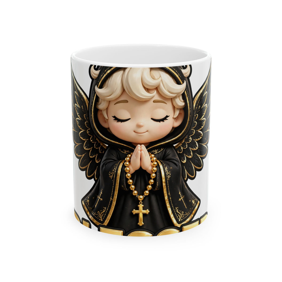 EverAfterWear Blessed Angel mug - ceramic coffee mug mockup with gold streetwear design