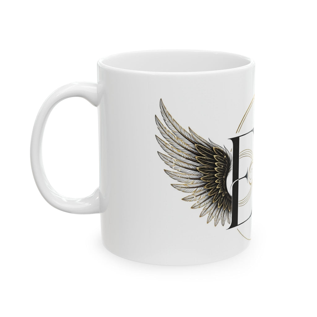 EverAfterWear Angel Wings Infinity Women's mug - ceramic coffee mug mockup with gold streetwear design - alternate view