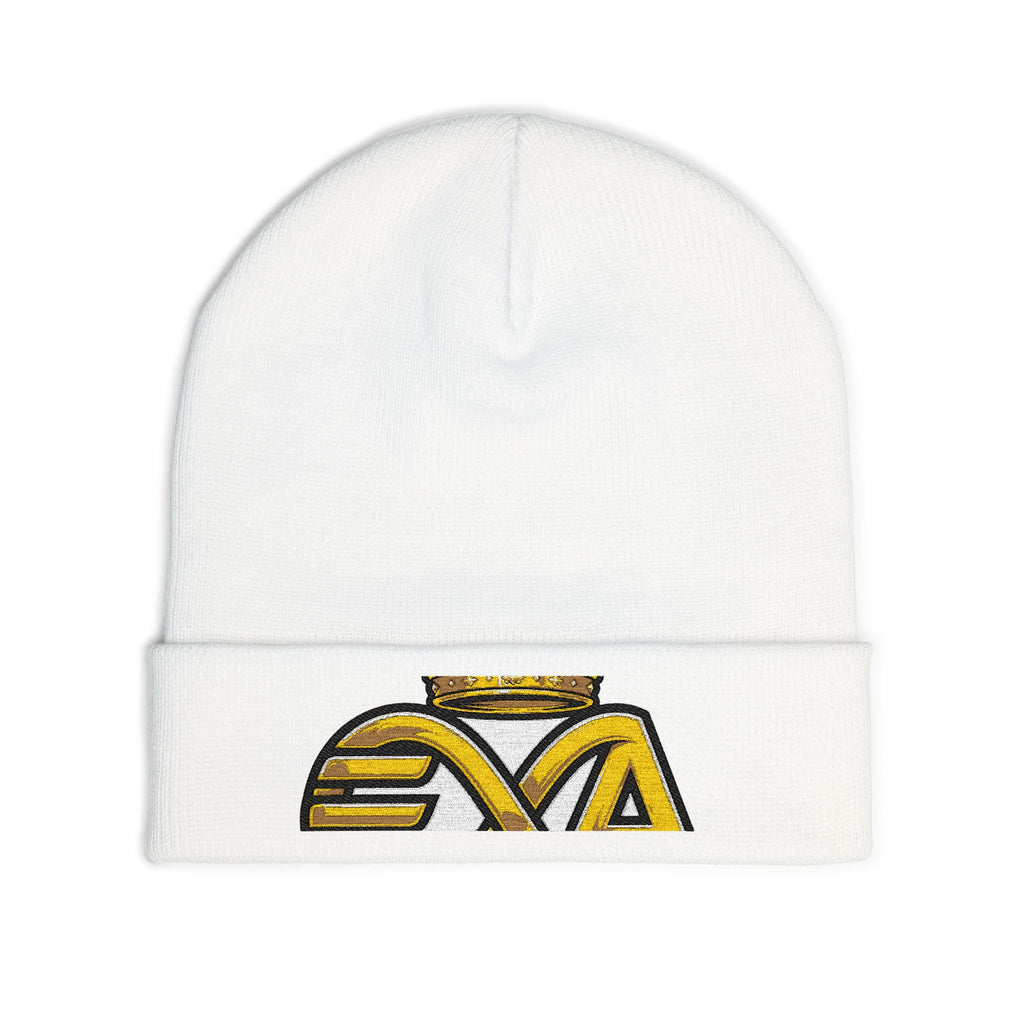 EverAfterWear HERO Crown Logo Men's beanie - headwear mockup with gold streetwear design - alternate view