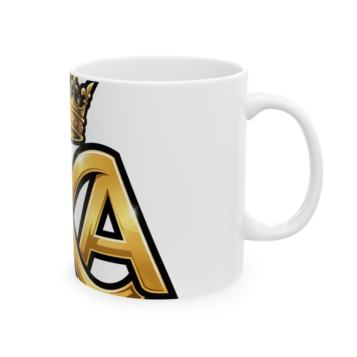 EverAfterWear HERO Crown EA Logo Ceramic Mug 11oz mug - ceramic coffee mug mockup with gold streetwear design - alternate vie