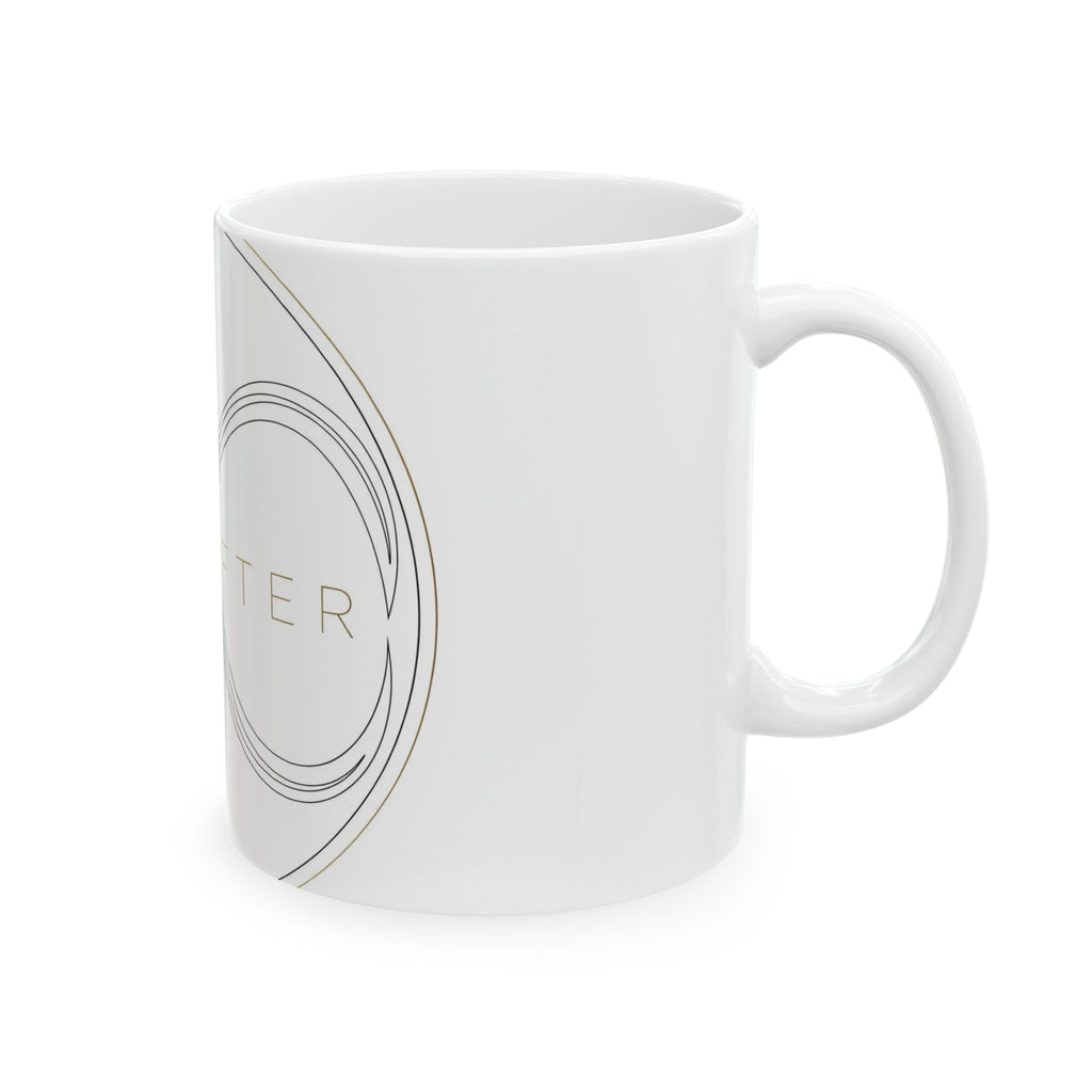 EverAfterWear Double Infinity EverAfter Women's mug - ceramic coffee mug mockup with gold streetwear design - alternate view