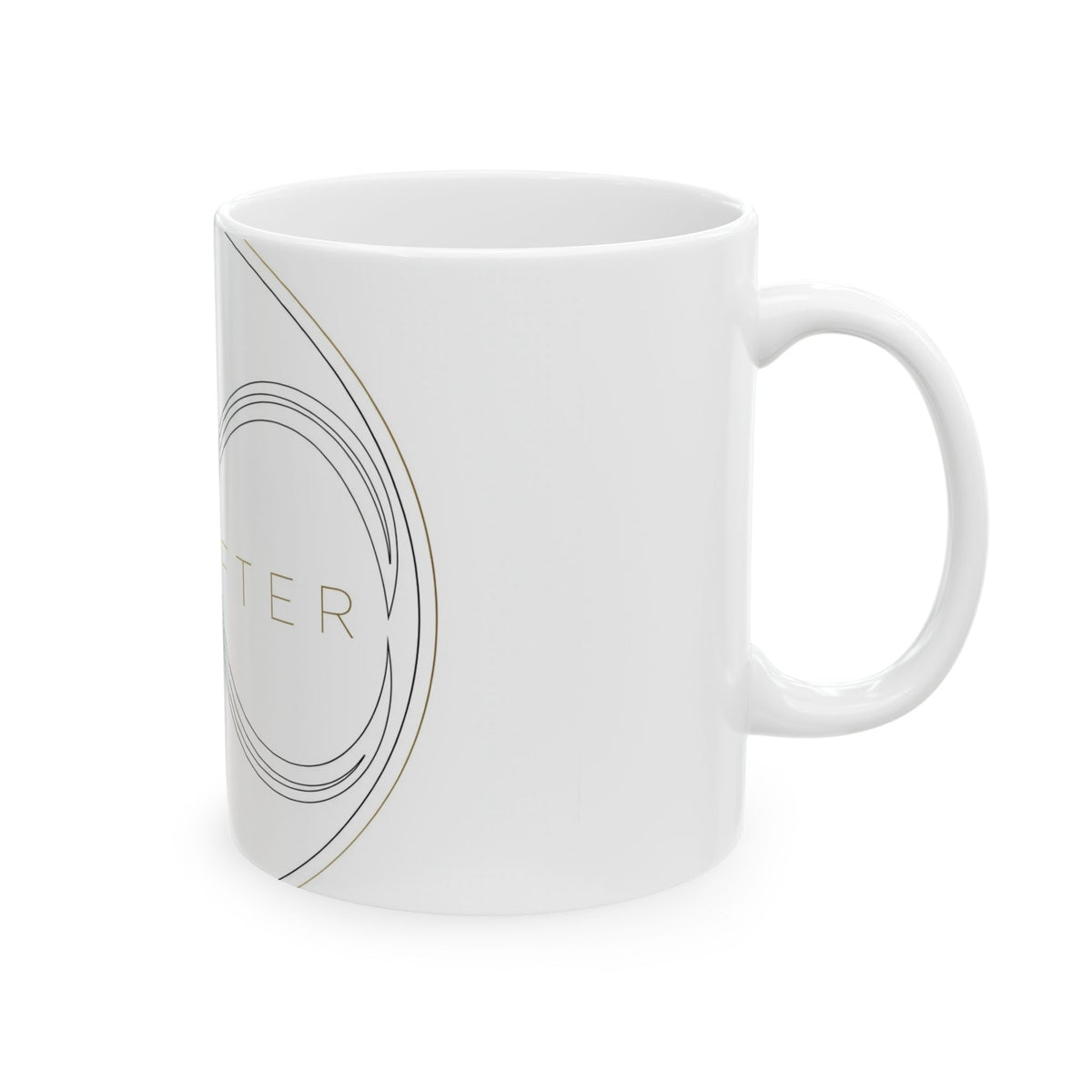 EverAfterWear Double Infinity EverAfter Women's mug - ceramic coffee mug mockup with gold streetwear design - alternate view