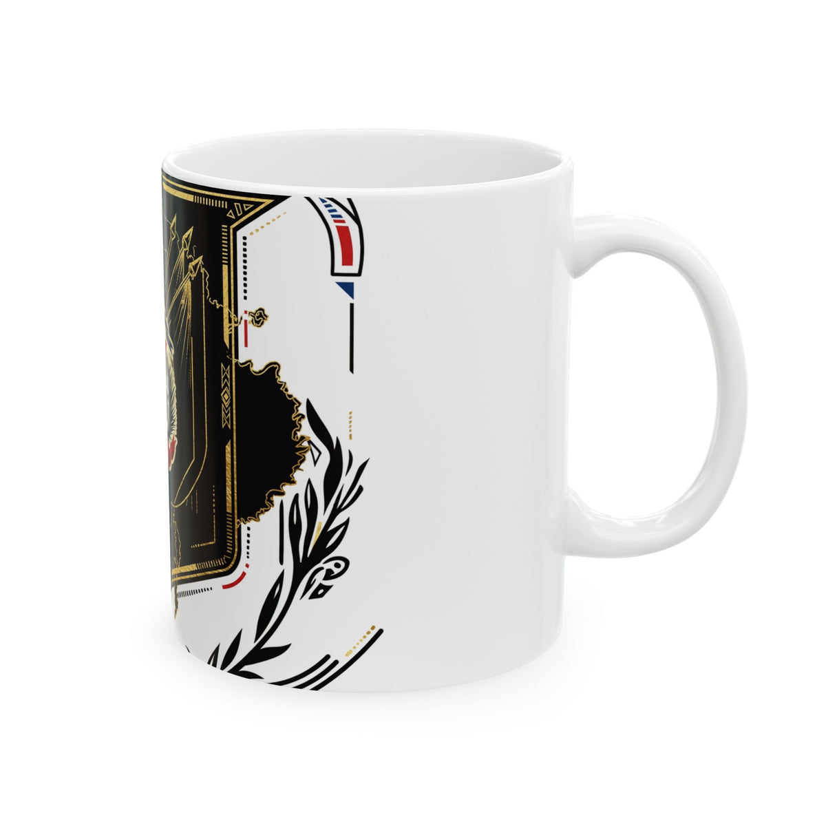 EverAfterWear Quisqueya Map Gold mug - ceramic coffee mug mockup with gold streetwear design - alternate view