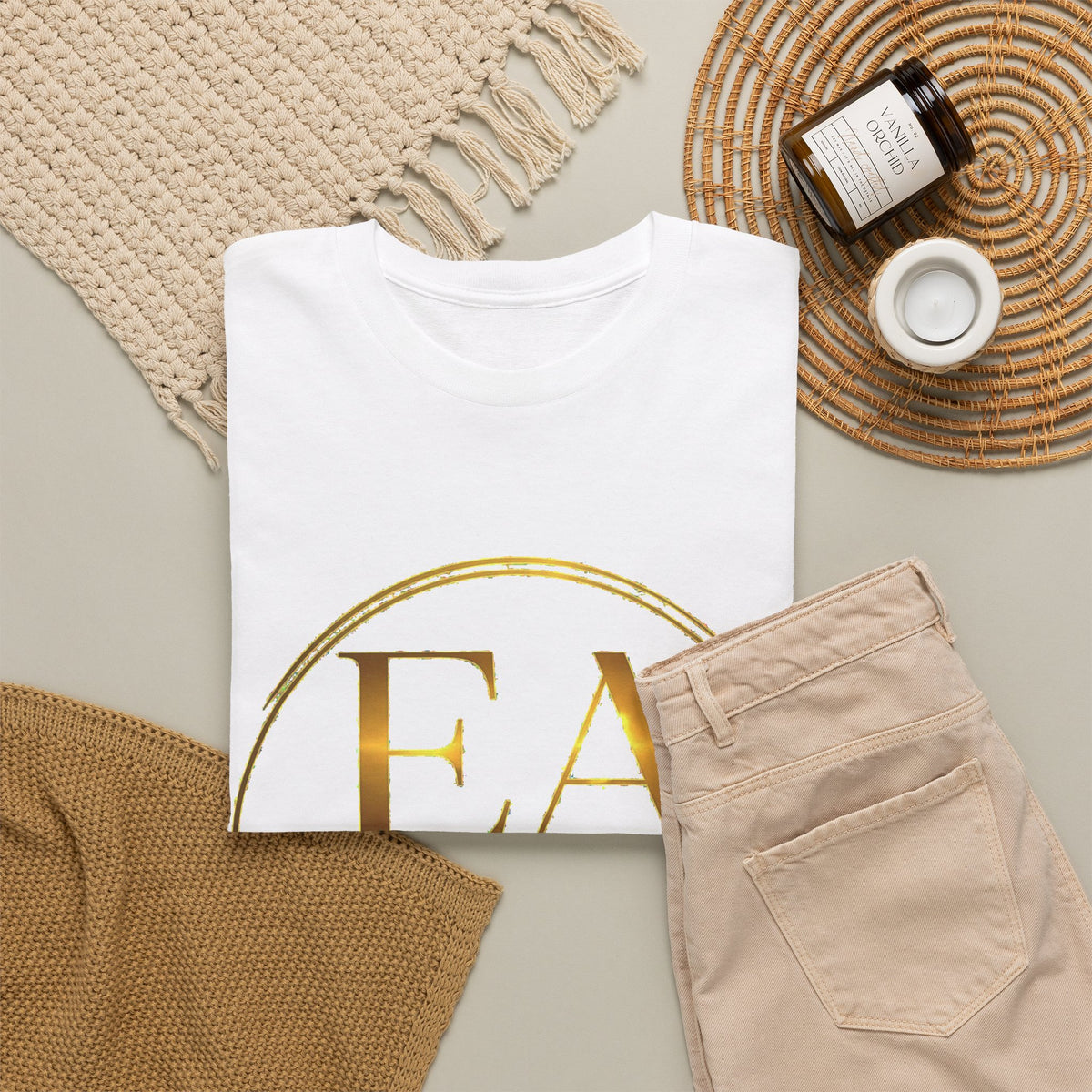 EverAfterWear Golden Chain Infinity Women's tee - product mockup with gold streetwear design - alternate view