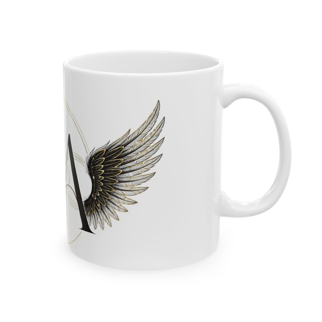 EverAfterWear Angel Wings Infinity Women's mug - ceramic coffee mug mockup with gold streetwear design - alternate view
