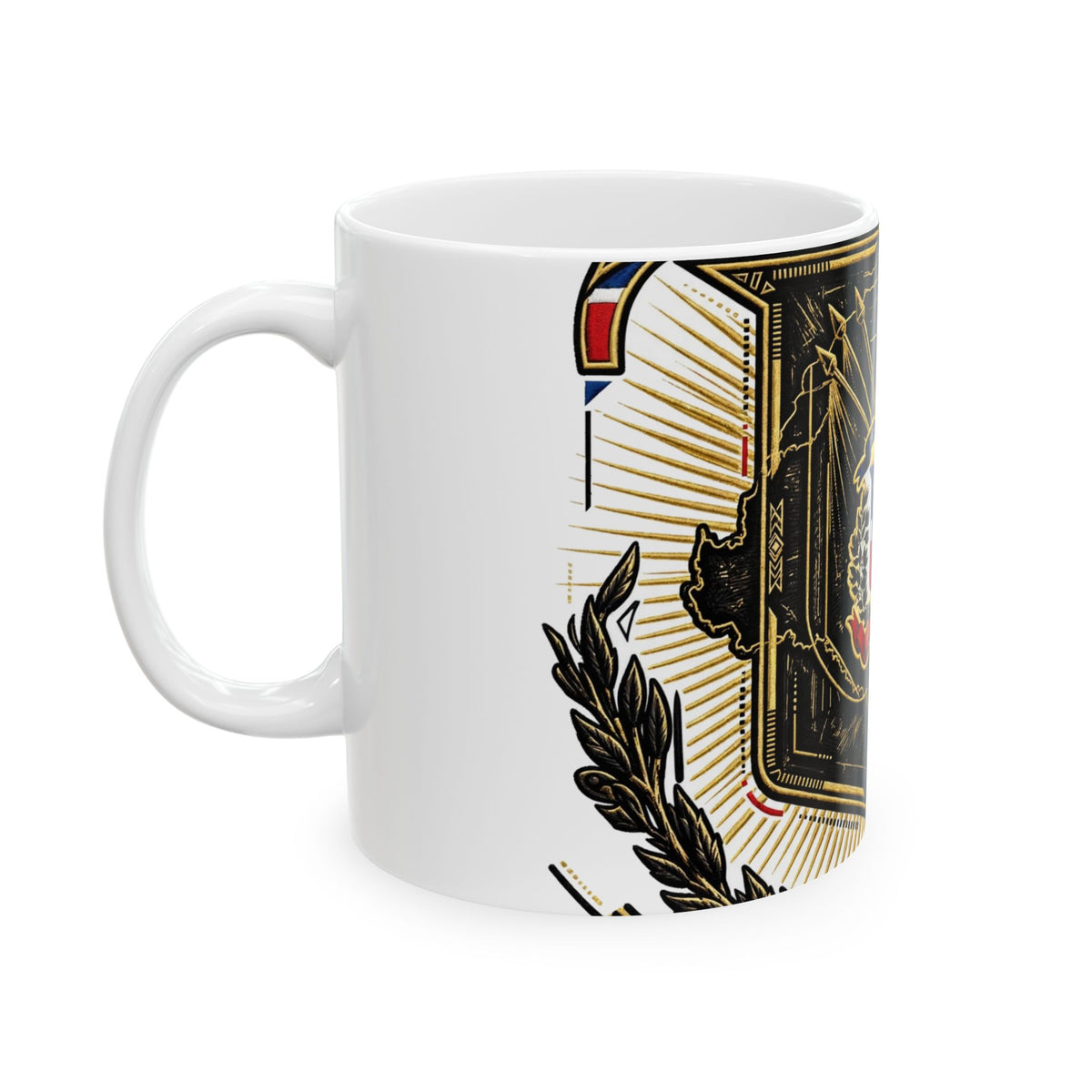 EverAfterWear Quisqueya Map Gold Men's mug - ceramic coffee mug mockup with gold streetwear design - alternate view