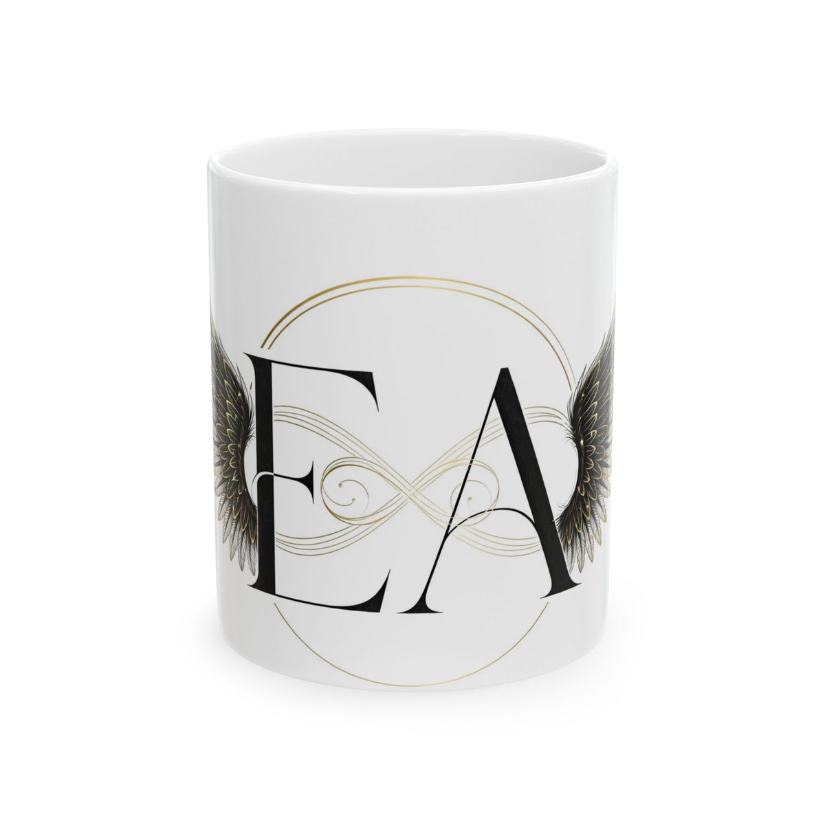 EverAfterWear Angel Wings Infinity Women's mug - ceramic coffee mug mockup with gold streetwear design