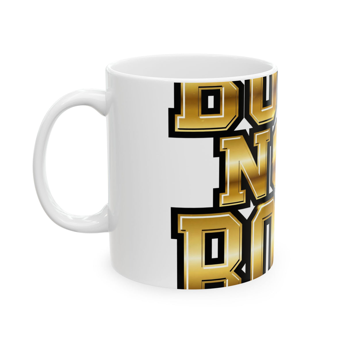 EverAfterWear Built Not Born Men's mug - ceramic coffee mug mockup with gold streetwear design - alternate view