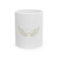 EverAfterWear Wing Outline mug - ceramic coffee mug mockup with gold streetwear design