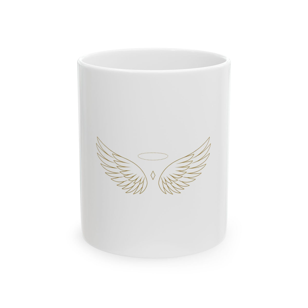 EverAfterWear Wing Outline mug - ceramic coffee mug mockup with gold streetwear design