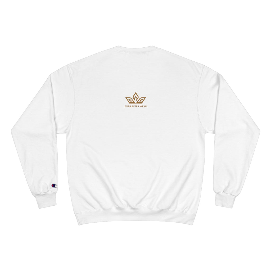 EverAfterWear Gold Crown Champion sweatshirt - product mockup with gold streetwear design - alternate view