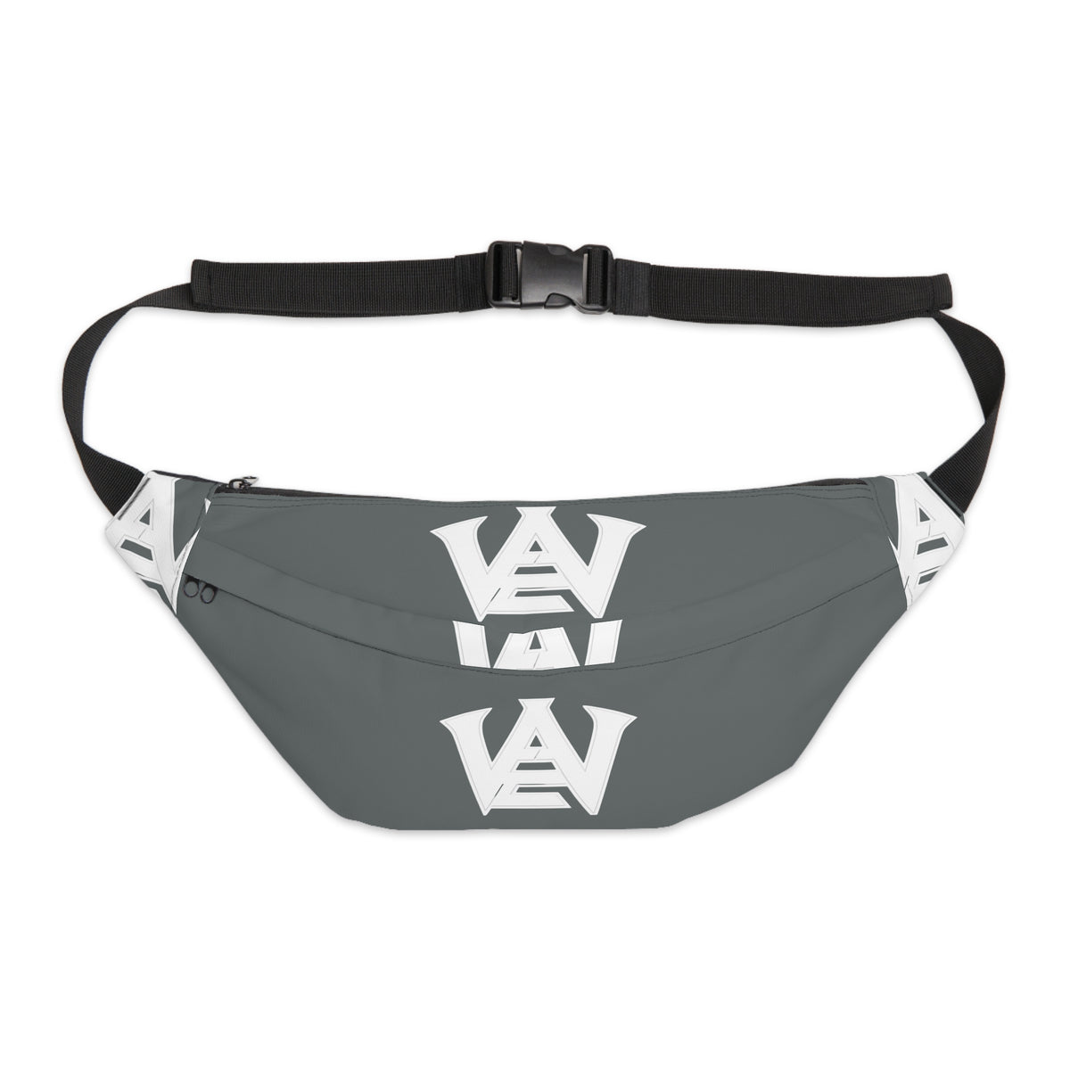 EverAfterWear Grey Monogram fanny pack - product mockup with gold streetwear design