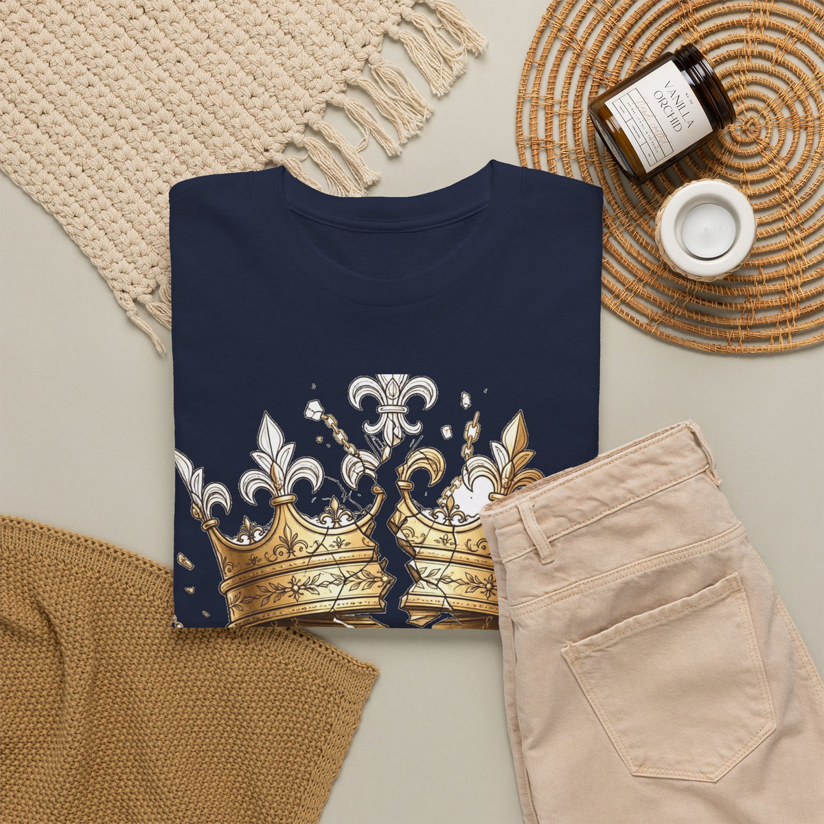 EverAfterWear Unbreakable Crown Women's tee - product mockup with gold streetwear design - alternate view