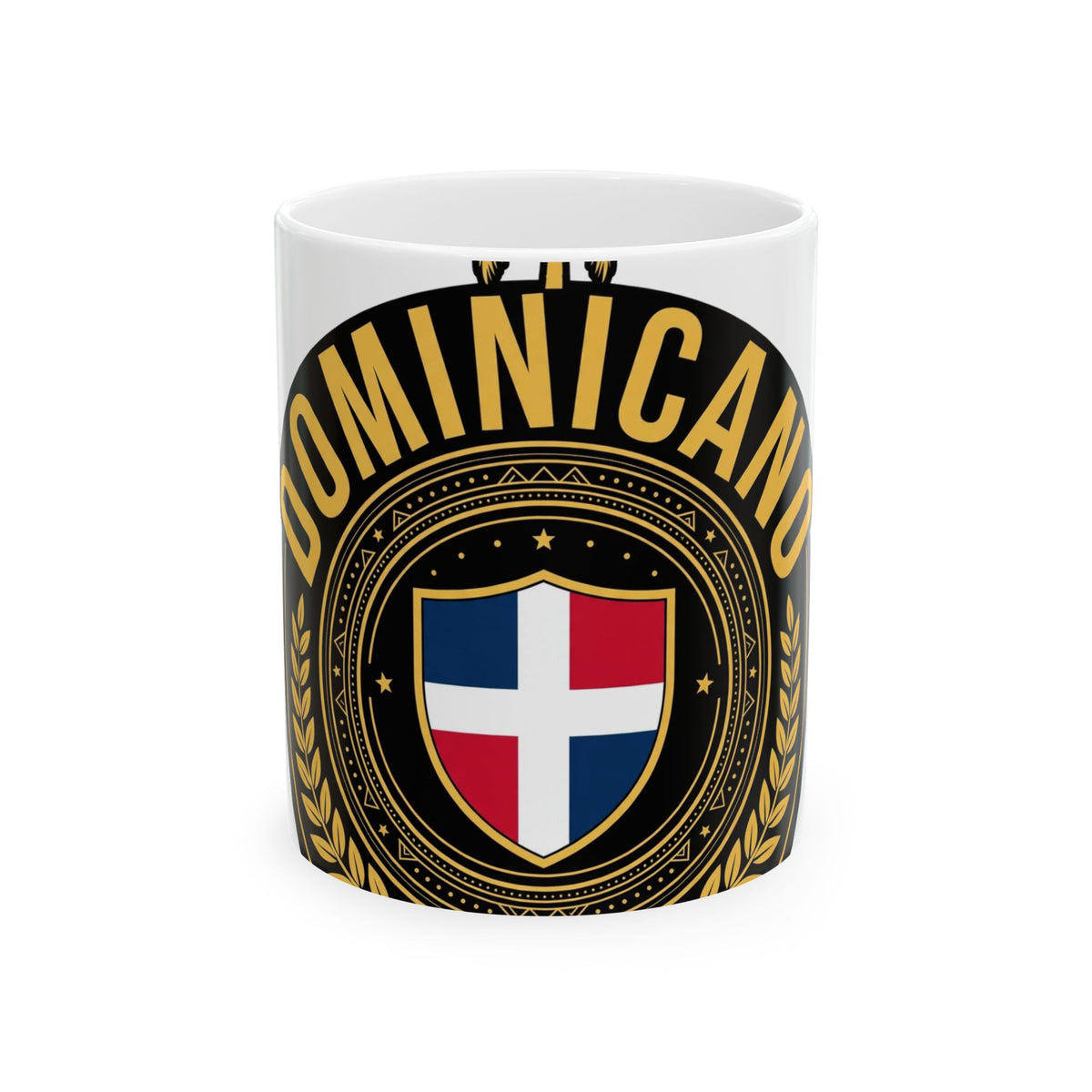 EverAfterWear Dominicano Palm mug - ceramic coffee mug mockup with gold streetwear design