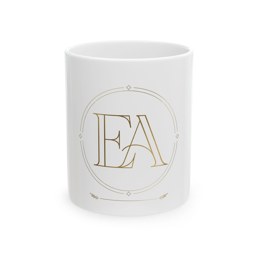 EverAfterWear EA Serif mug - ceramic coffee mug mockup with gold streetwear design