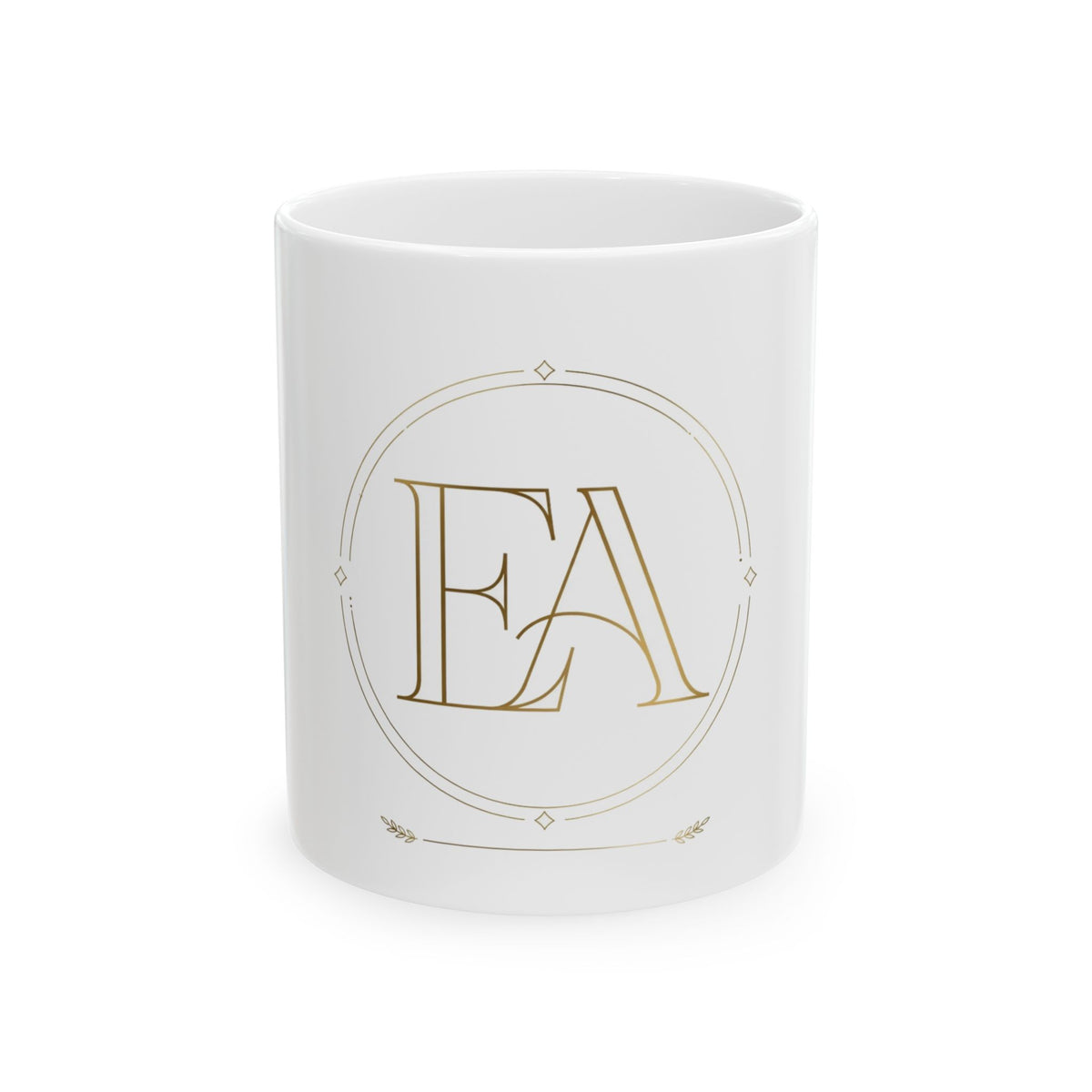 EverAfterWear EA Serif mug - ceramic coffee mug mockup with gold streetwear design