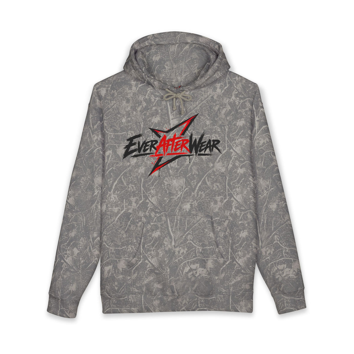 EverAfterWear Distressed Grey Graphic hoodie - product mockup with gold streetwear design - alternate view