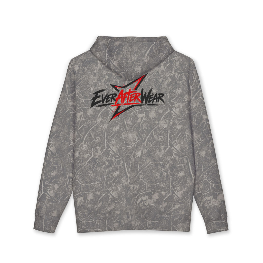 EverAfterWear Distressed Grey Graphic hoodie - product mockup with gold streetwear design - alternate view