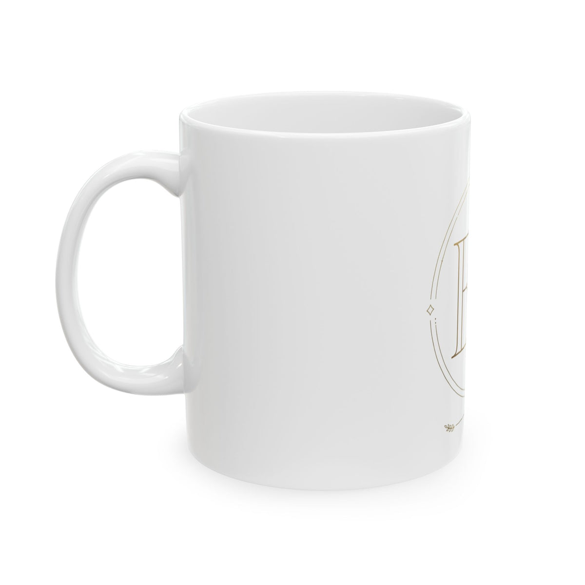 EverAfterWear EA Serif mug - ceramic coffee mug mockup with gold streetwear design - alternate view