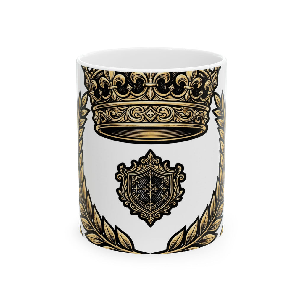 EverAfterWear Gold Crown Laurel Men's mug - ceramic coffee mug mockup with gold streetwear design