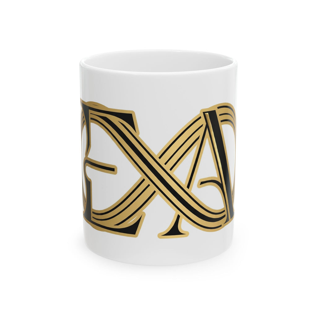 EverAfterWear Infinity EA Monogram mug - ceramic coffee mug mockup with gold streetwear design