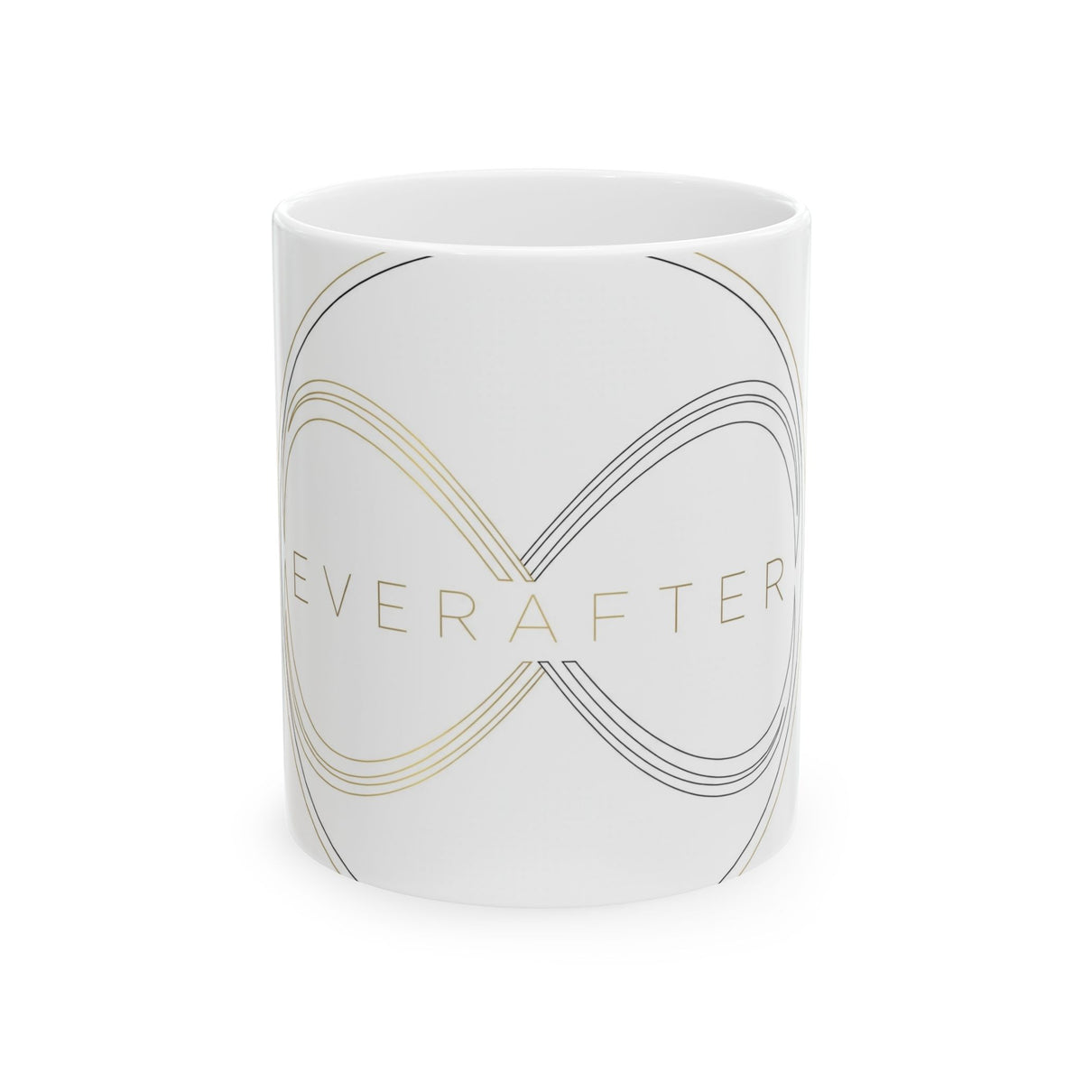 EverAfterWear Double Infinity EverAfter Women's mug - ceramic coffee mug mockup with gold streetwear design