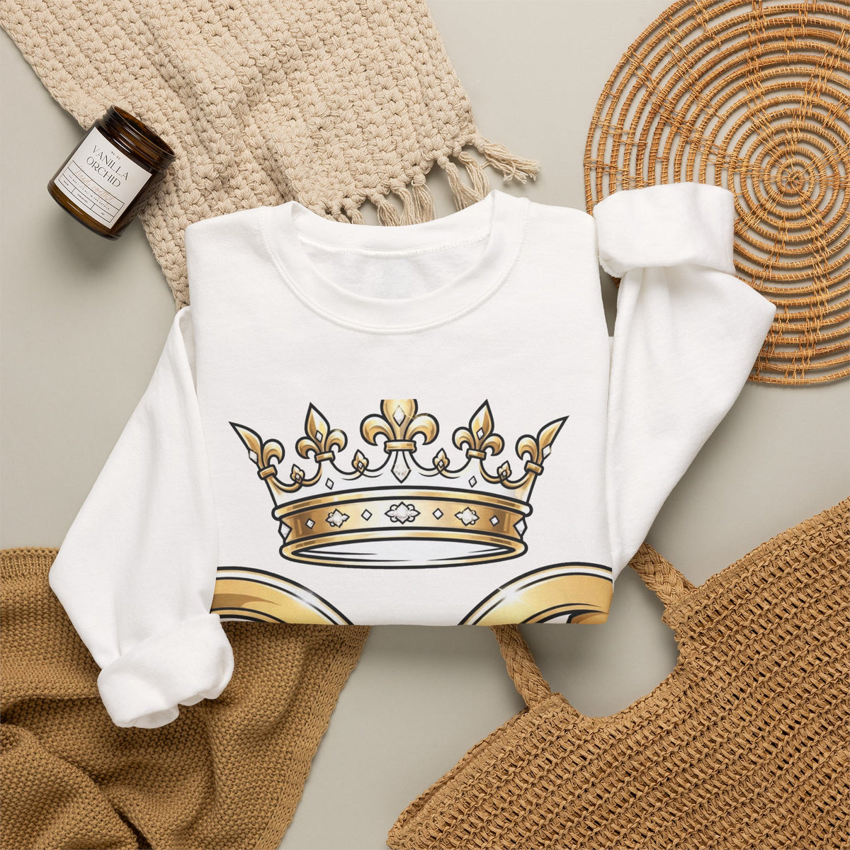 EverAfterWear HERO Crown Logo Refined Women's sweatshirt - product mockup with gold streetwear design - alternate view