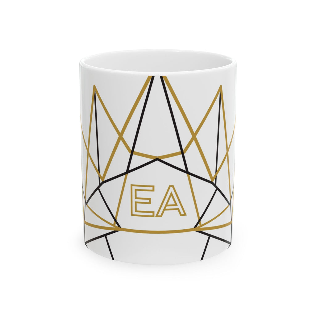 EverAfterWear EA Crown Monogram mug - ceramic coffee mug mockup with gold streetwear design