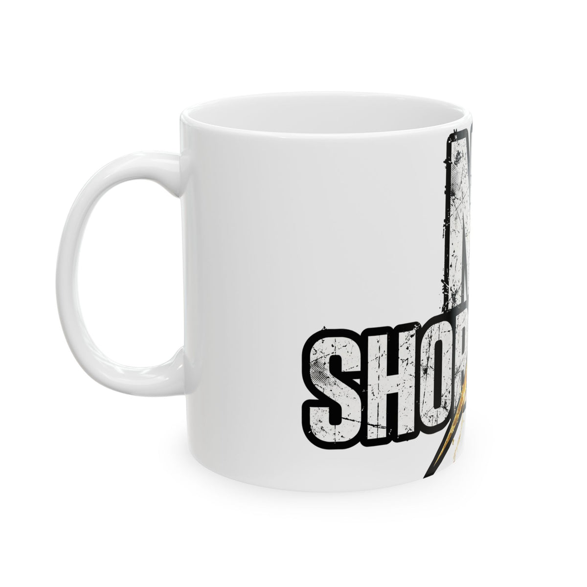 EverAfterWear No Shortcuts mug - ceramic coffee mug mockup with gold streetwear design - alternate view