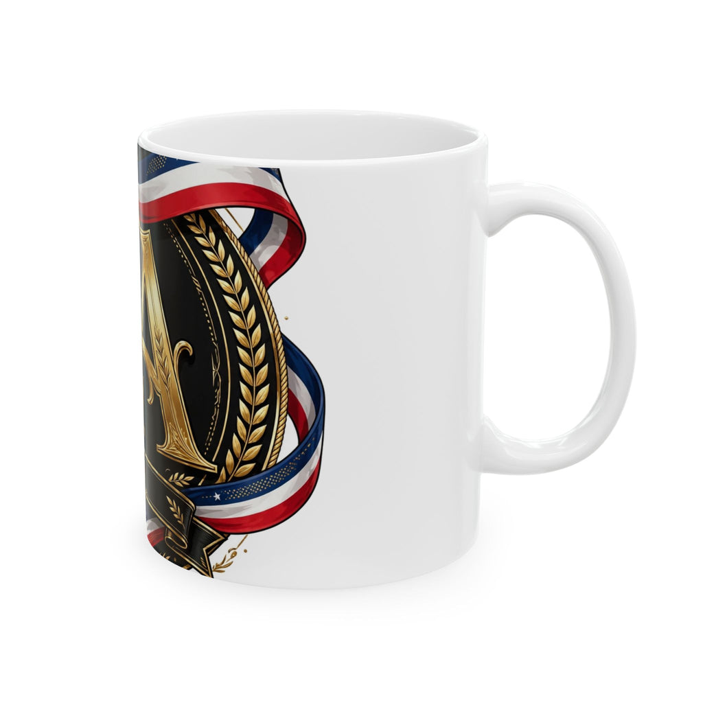 EverAfterWear Flag Ribbon EA mug - ceramic coffee mug mockup with gold streetwear design - alternate view