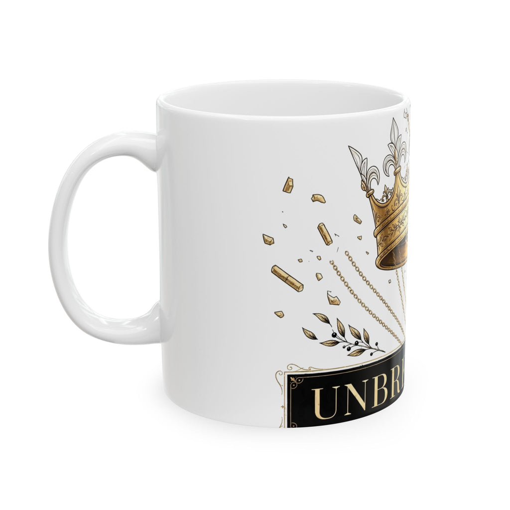 EverAfterWear Unbreakable Crown Women's mug - ceramic coffee mug mockup with gold streetwear design - alternate view