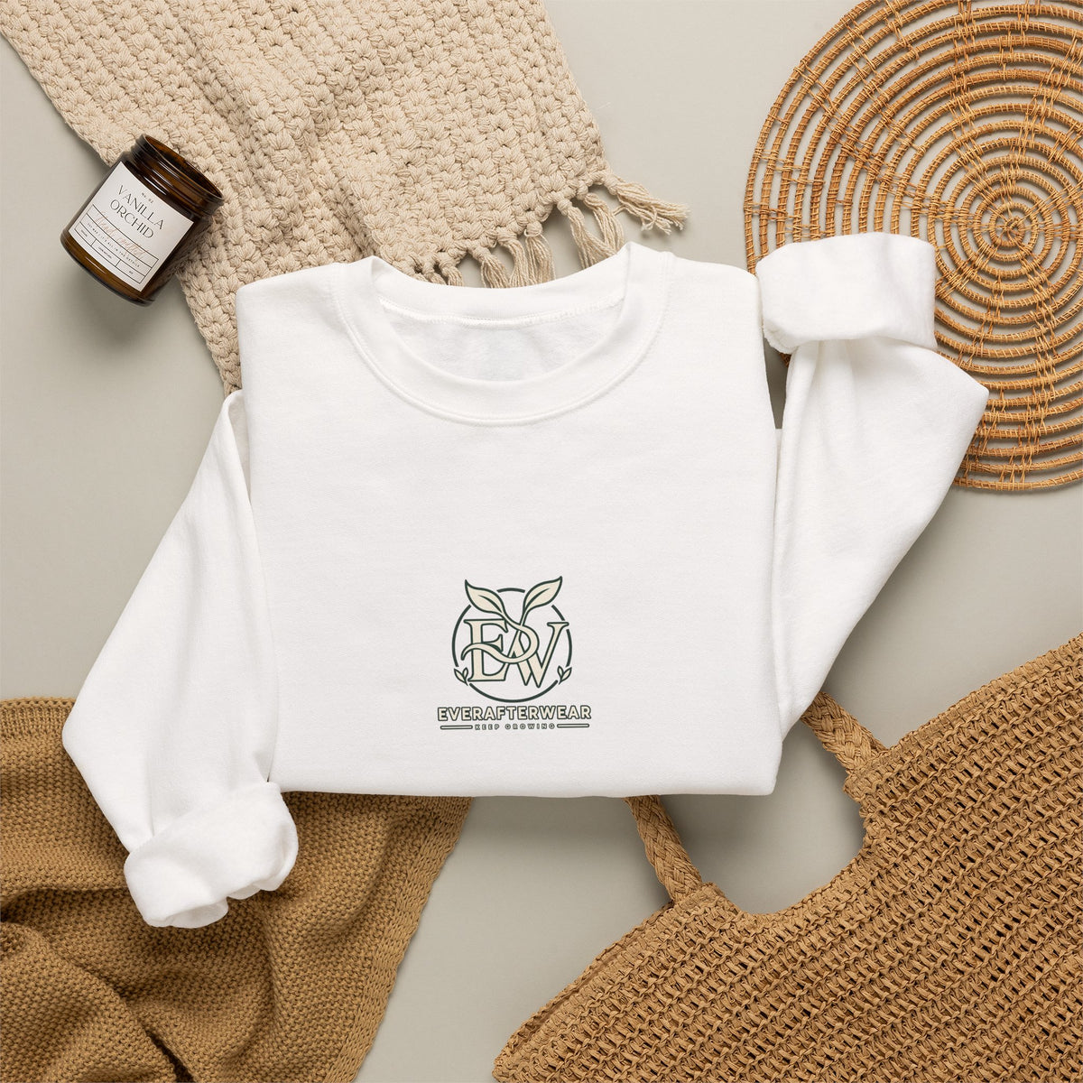 EverAfterWear Signature EW sweatshirt - product mockup with gold streetwear design - alternate view