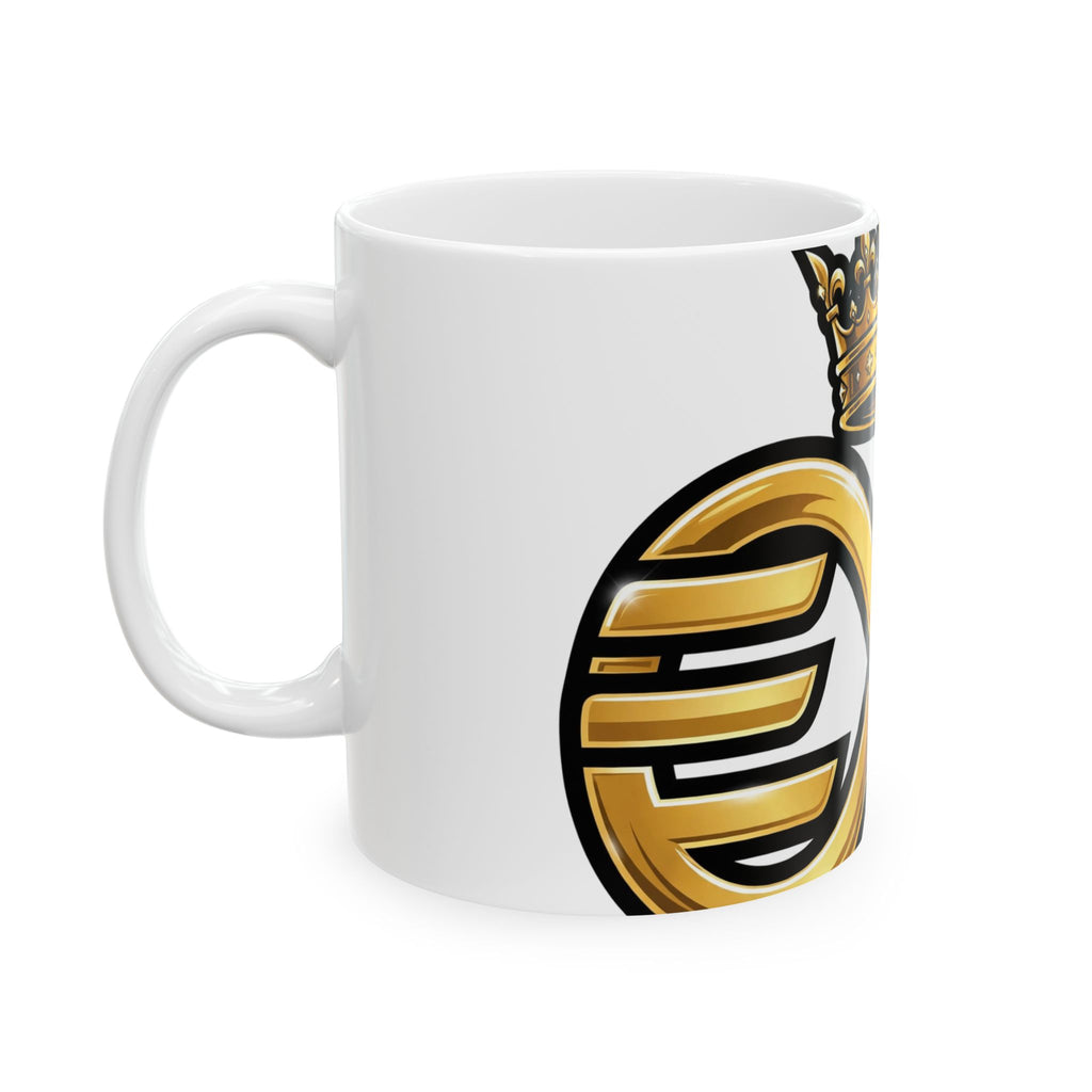 EverAfterWear HERO Crown EA Logo Ceramic Mug 11oz mug - ceramic coffee mug mockup with gold streetwear design - alternate vie
