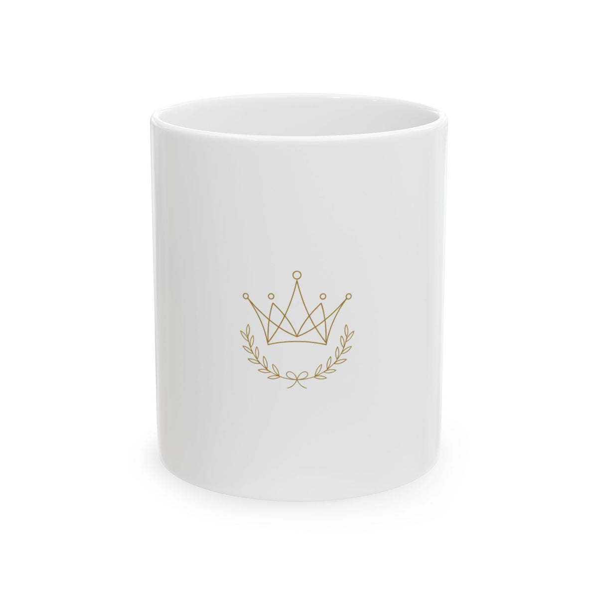 EverAfterWear Petit Crown mug - ceramic coffee mug mockup with gold streetwear design