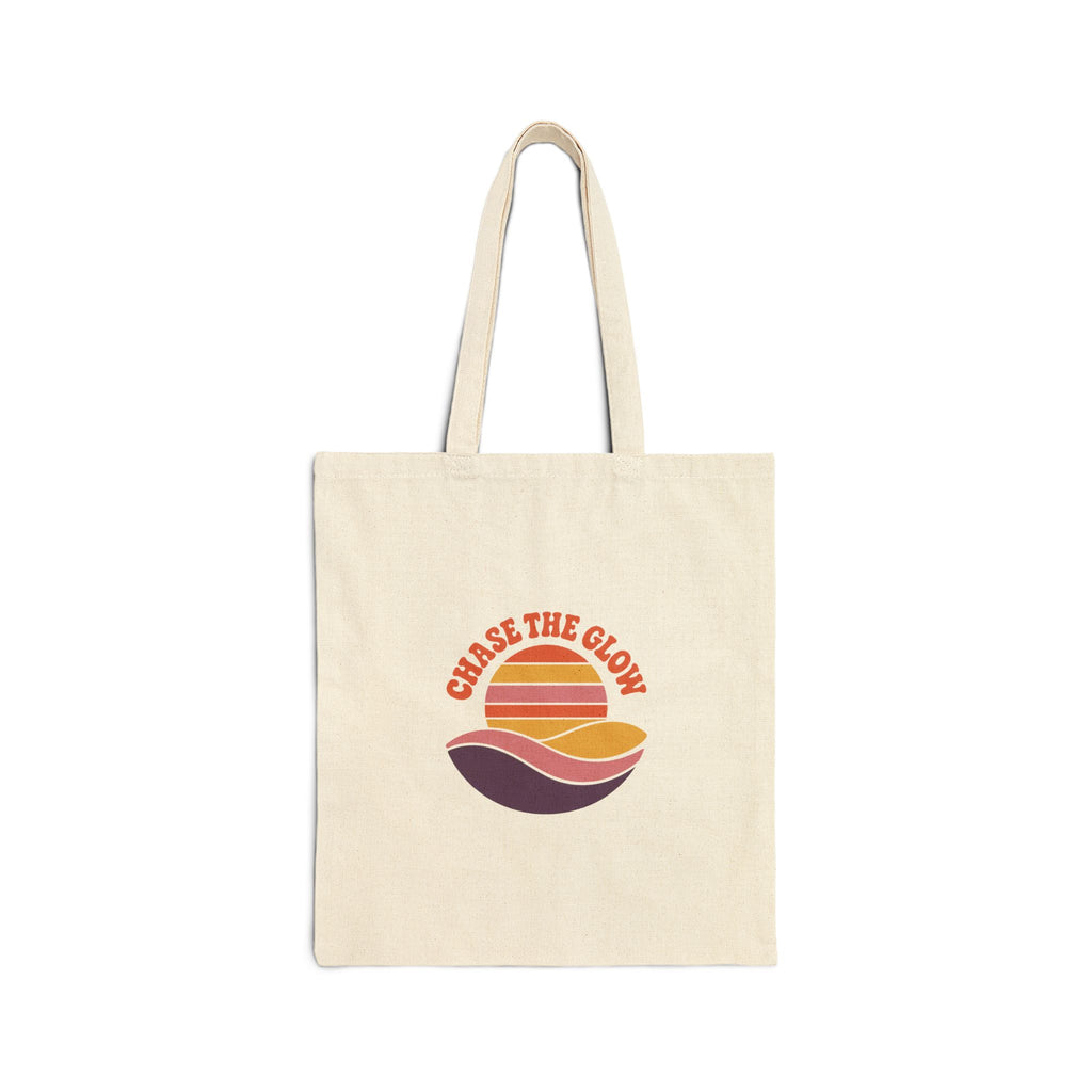 EverAfterWear Chase the Glow Retro Sunset tote bag - product mockup with gold streetwear design